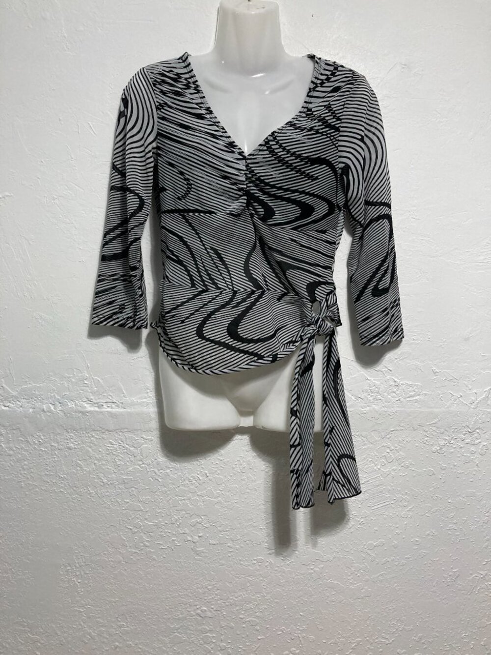 Y2K FANG Mesh Top Cottage Fairy Grunge faux-wrap Retro Side Tie Psychedelic L